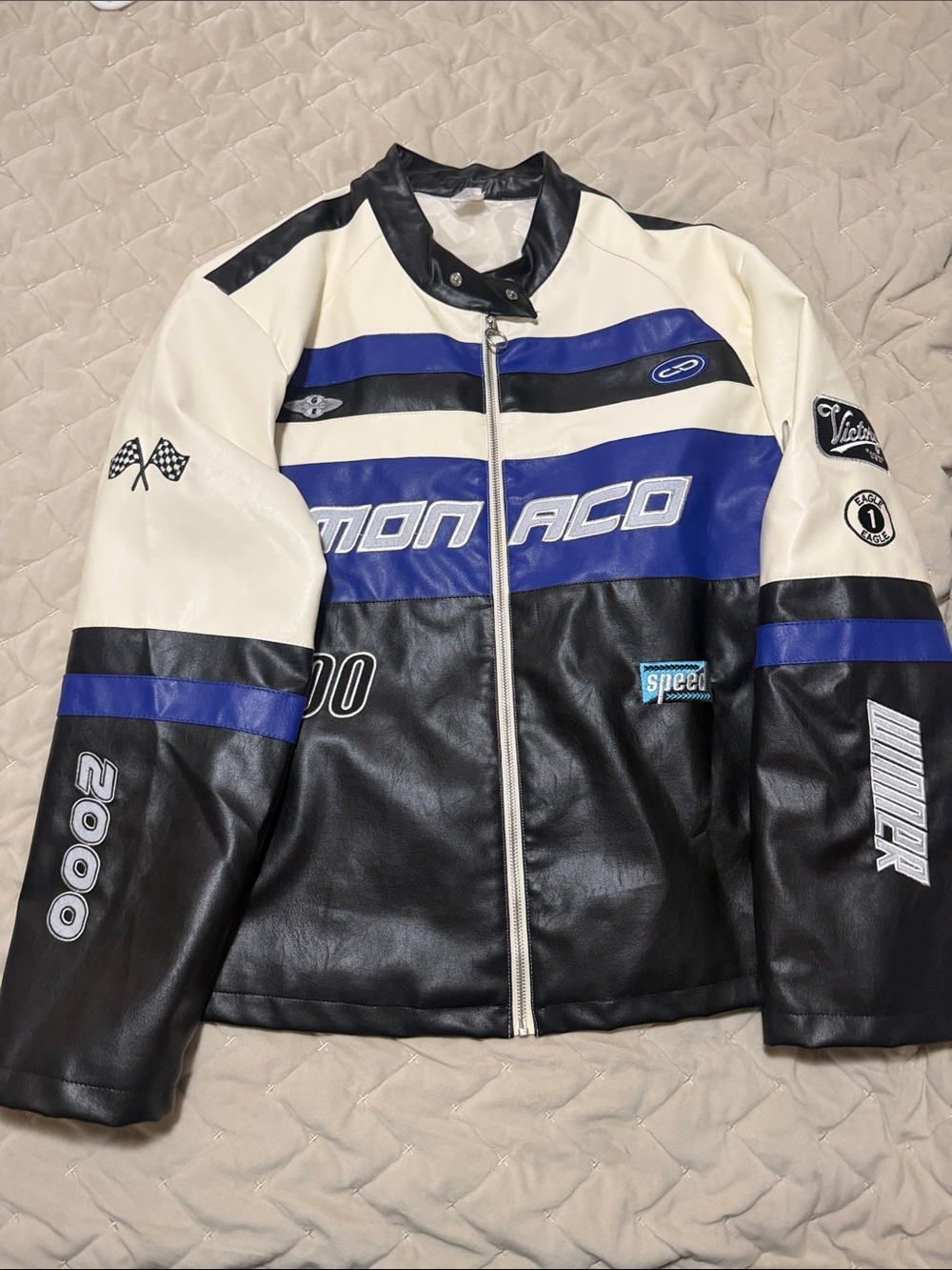 Spirit Black, White & Blue Racing Bomber Jacket